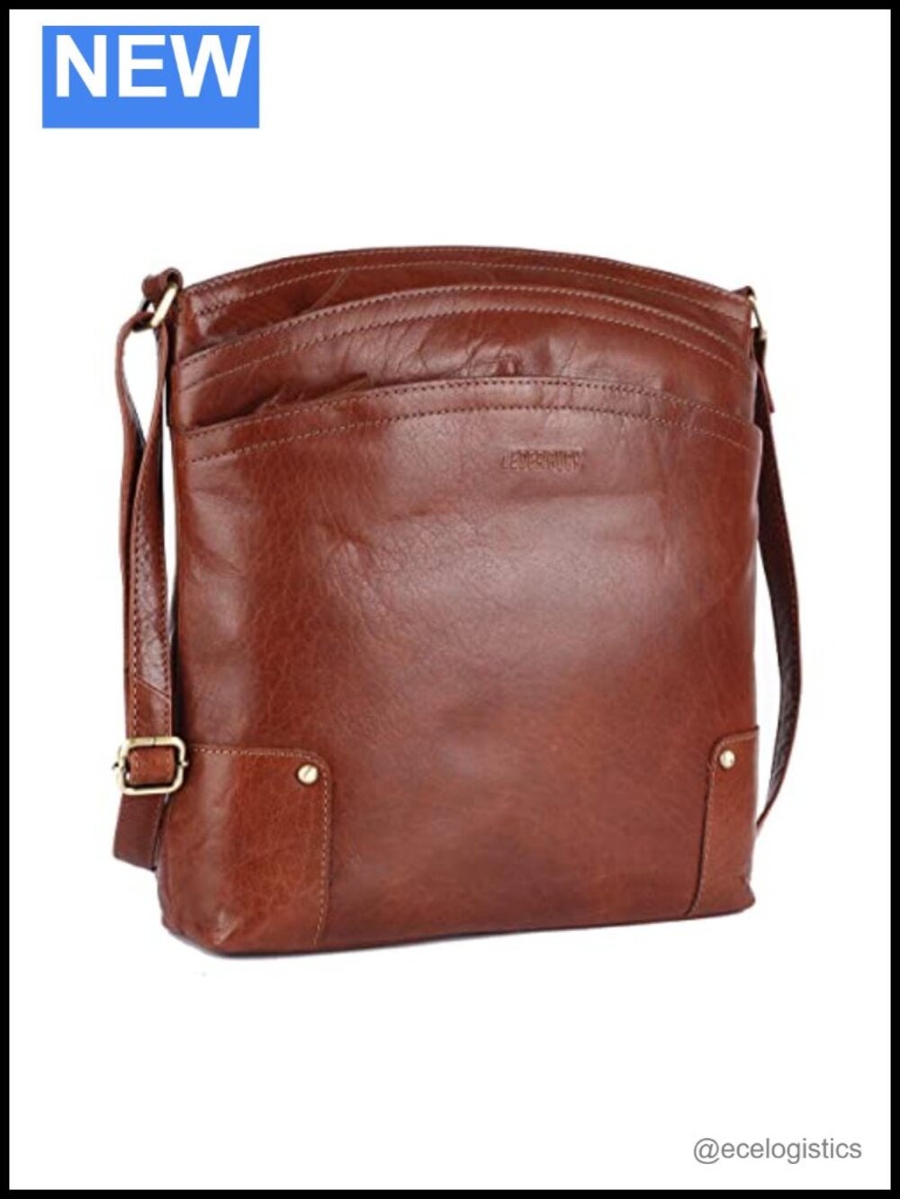 Genuine Leather Large Crossbody Bag Triple Zip Sling Shoulder Purse
